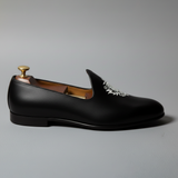 Black Leather Tana Embroidered Peshawari Jutti Loafers | Wedding Shoes for Groom | Shoes for Haldi Mehendi Sangeet