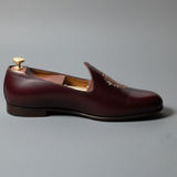 Burgundy Leather Tana Embroidered Peshawari Jutti Loafers | Wedding Shoes for Groom | Shoes for Haldi Mehendi Sangeet