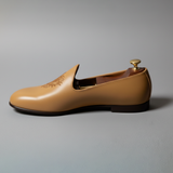 Light Tan Leather Tana Embroidered Peshawari Jutti Loafers | Wedding Shoes for Groom | Shoes for Haldi Mehendi Sangeet