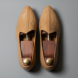 Light Tan Leather Tana Embroidered Peshawari Jutti Loafers | Wedding Shoes for Groom | Shoes for Haldi Mehendi Sangeet