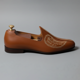 Tan Leather Tana Embroidered Peshawari Jutti Loafers | Wedding Shoes for Groom | Shoes for Haldi Mehendi Sangeet