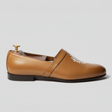 Tan Leather Tana Embroidered Peshawari Loafers | Wedding Shoes for Groom | Shoes for Haldi Mehendi Sangeet