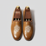 Tan Leather Tana Embroidered Peshawari Loafers | Wedding Shoes for Groom | Shoes for Haldi Mehendi Sangeet