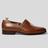 Brown Leather Tana Embroidered Peshawari Loafers | Wedding Shoes for Groom | Shoes for Haldi Mehendi Sangeet