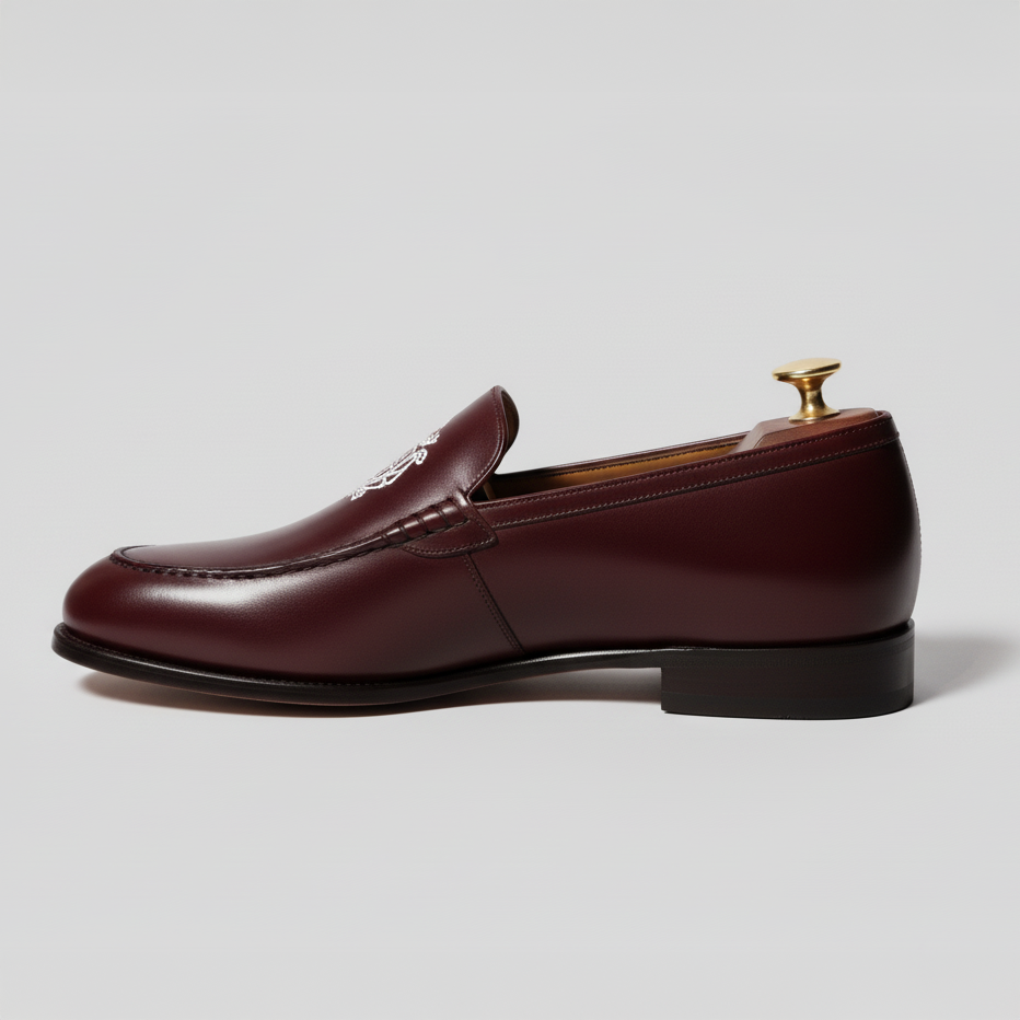 Burgundy Leather Tana Embroidered Peshawari Loafers | Wedding Shoes for Groom | Shoes for Haldi Mehendi Sangeet