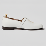 White Leather Tana Embroidered Peshawari Loafers | Wedding Shoes for Groom | Shoes for Haldi Mehendi Sangeet