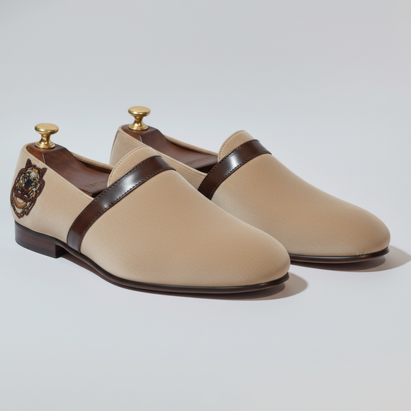 Cream Velvet Tana Embroidered Peshawari Loafers | Wedding Shoes for Groom | Shoes for Haldi Mehendi Sangeet