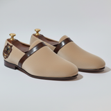 Cream Velvet Tana Embroidered Peshawari Loafers | Wedding Shoes for Groom | Shoes for Haldi Mehendi Sangeet