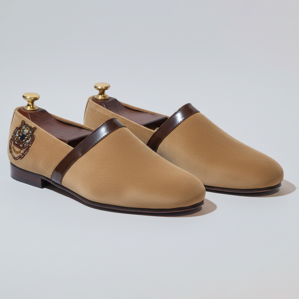 Tan Velvet Tana Peshawari Loafers | Wedding Shoes for Groom | Shoes for Haldi Mehendi Sangeet