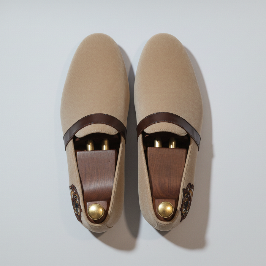 Cream Velvet Tana Embroidered Peshawari Loafers | Wedding Shoes for Groom | Shoes for Haldi Mehendi Sangeet