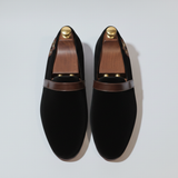 Black Velvet Tana Embroidered Peshawari Loafers | Wedding Shoes for Groom | Shoes for Haldi Mehendi Sangeet