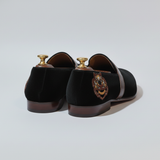 Black Velvet Tana Embroidered Peshawari Loafers | Wedding Shoes for Groom | Shoes for Haldi Mehendi Sangeet