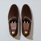 Brown Velvet Tana Embroidered Peshawari Loafers | Wedding Shoes for Groom | Shoes for Haldi Mehendi Sangeet