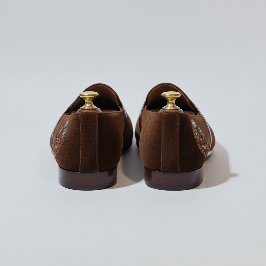Brown Velvet Tana Embroidered Peshawari Loafers | Wedding Shoes for Groom | Shoes for Haldi Mehendi Sangeet