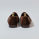 Brown Velvet Tana Embroidered Peshawari Loafers | Wedding Shoes for Groom | Shoes for Haldi Mehendi Sangeet