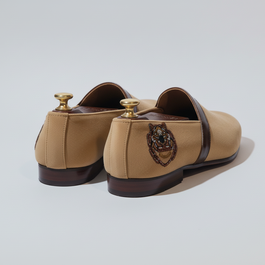 Tan Velvet Tana Peshawari Loafers | Wedding Shoes for Groom | Shoes for Haldi Mehendi Sangeet