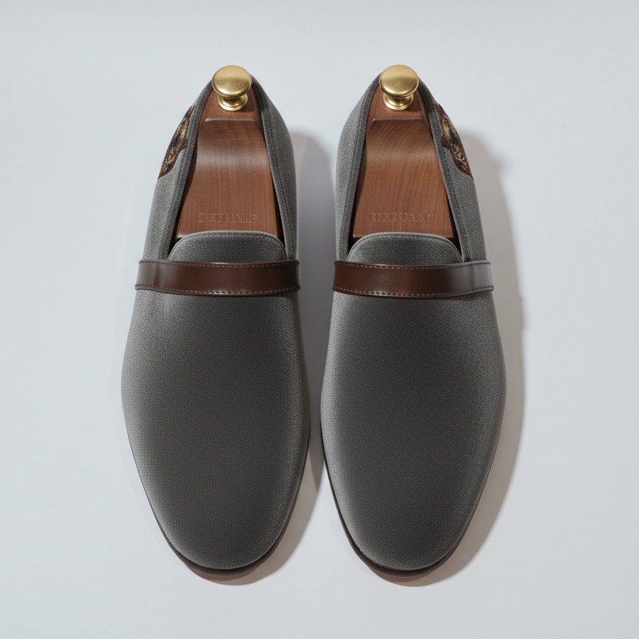 Grey Velvet Tana Embroidered Peshawari Loafers | Wedding Shoes for Groom | Shoes for Haldi Mehendi Sangeet