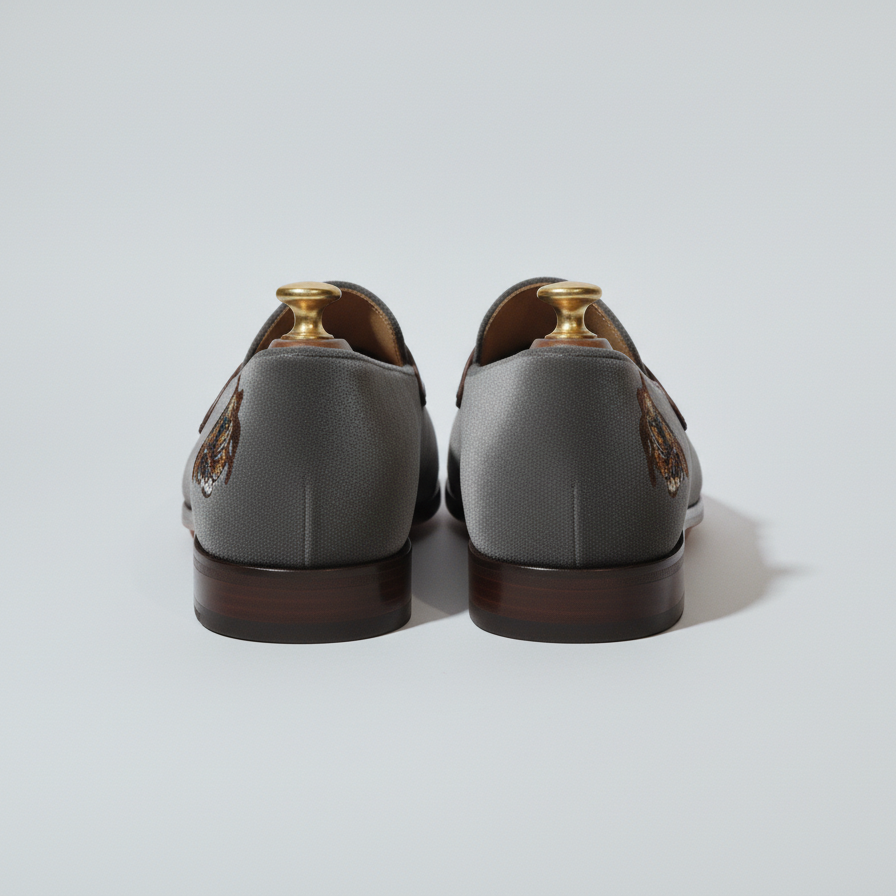 Grey Velvet Tana Embroidered Peshawari Loafers | Wedding Shoes for Groom | Shoes for Haldi Mehendi Sangeet