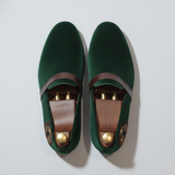 Green Velvet Tana Embroidered Peshawari Loafers | Wedding Shoes for Groom | Shoes for Haldi Mehendi Sangeet