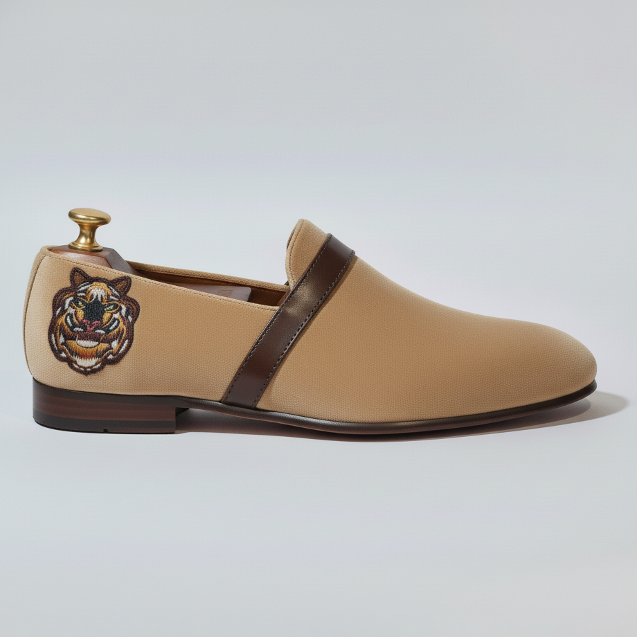 Tan Velvet Tana Peshawari Loafers | Wedding Shoes for Groom | Shoes for Haldi Mehendi Sangeet