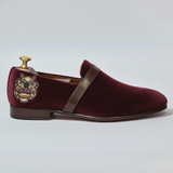 Burgundy Velvet Tana Embroidered Peshawari Loafers | Wedding Shoes for Groom | Shoes for Haldi Mehendi Sangeet