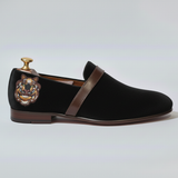 Black Velvet Tana Embroidered Peshawari Loafers | Wedding Shoes for Groom | Shoes for Haldi Mehendi Sangeet