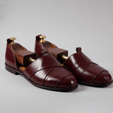 Burgundy Leather Tana Peshawari Loafers | Wedding Shoes for Groom | Shoes for Haldi Mehendi Sangeet