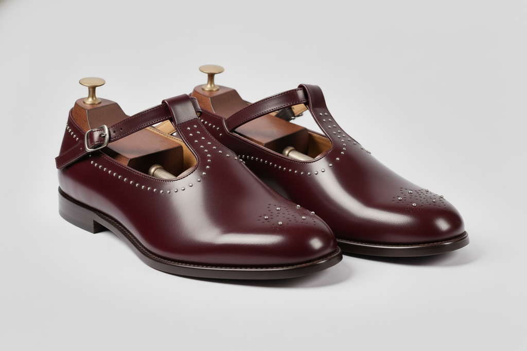 Burgundy Leather Tana Peshawari Loafers | Wedding Shoes for Groom | Shoes for Haldi Mehendi Sangeet
