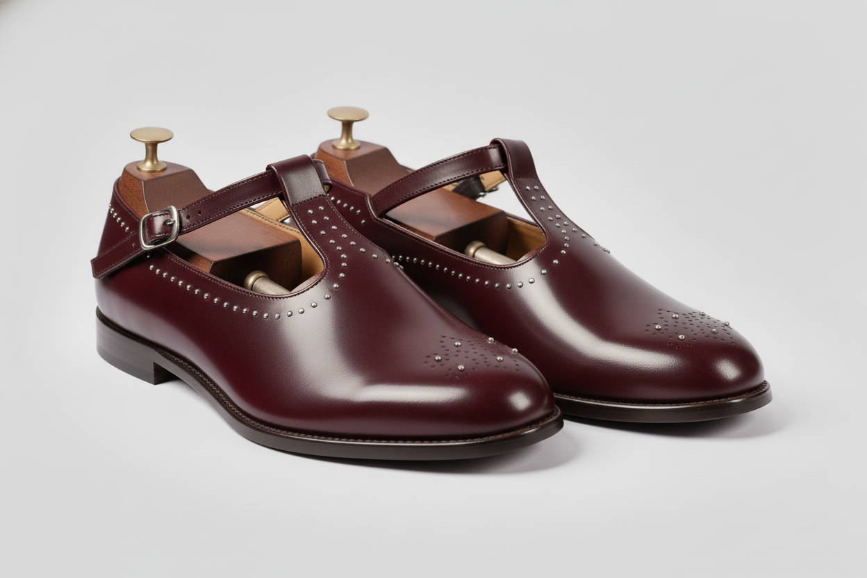Burgundy Leather Tana Peshawari Loafers | Wedding Shoes for Groom | Shoes for Haldi Mehendi Sangeet