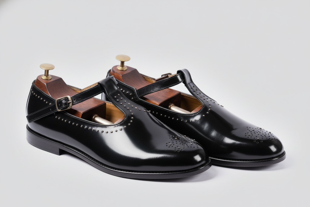 Black Leather Tana Peshawari Studded Sandal Loafers | Wedding Shoes for Groom | Shoes for Haldi Mehendi Sangeet