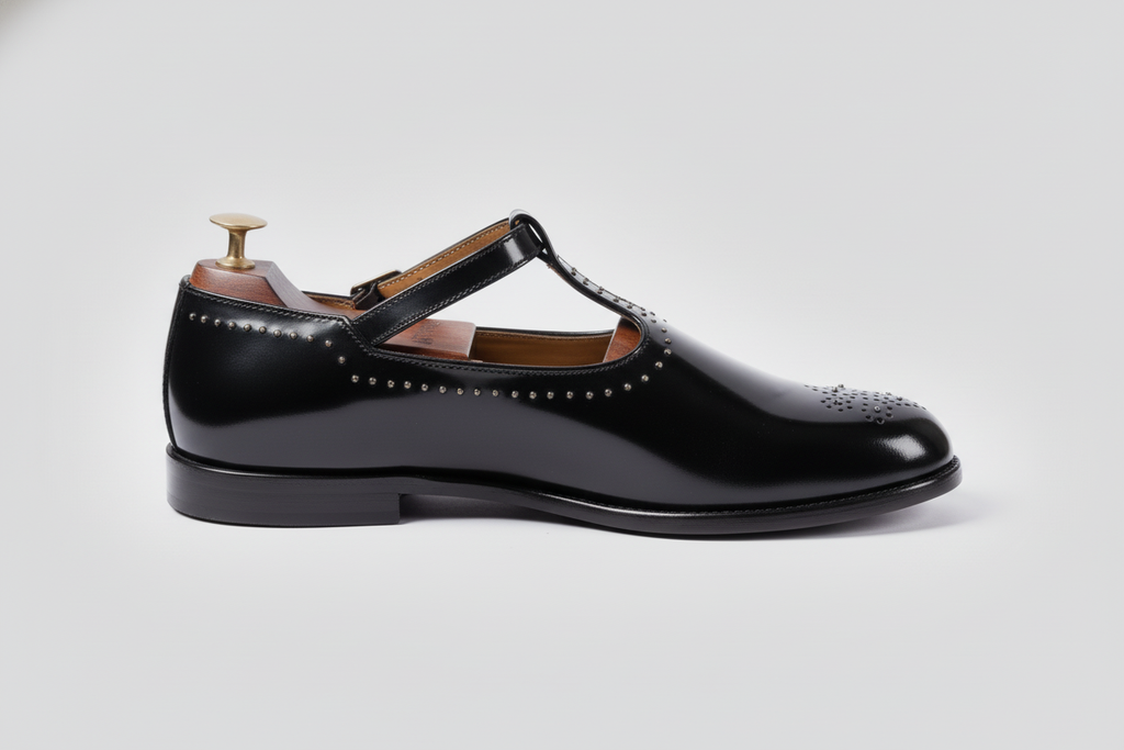 Black Leather Tana Peshawari Studded Sandal Loafers | Wedding Shoes for Groom | Shoes for Haldi Mehendi Sangeet