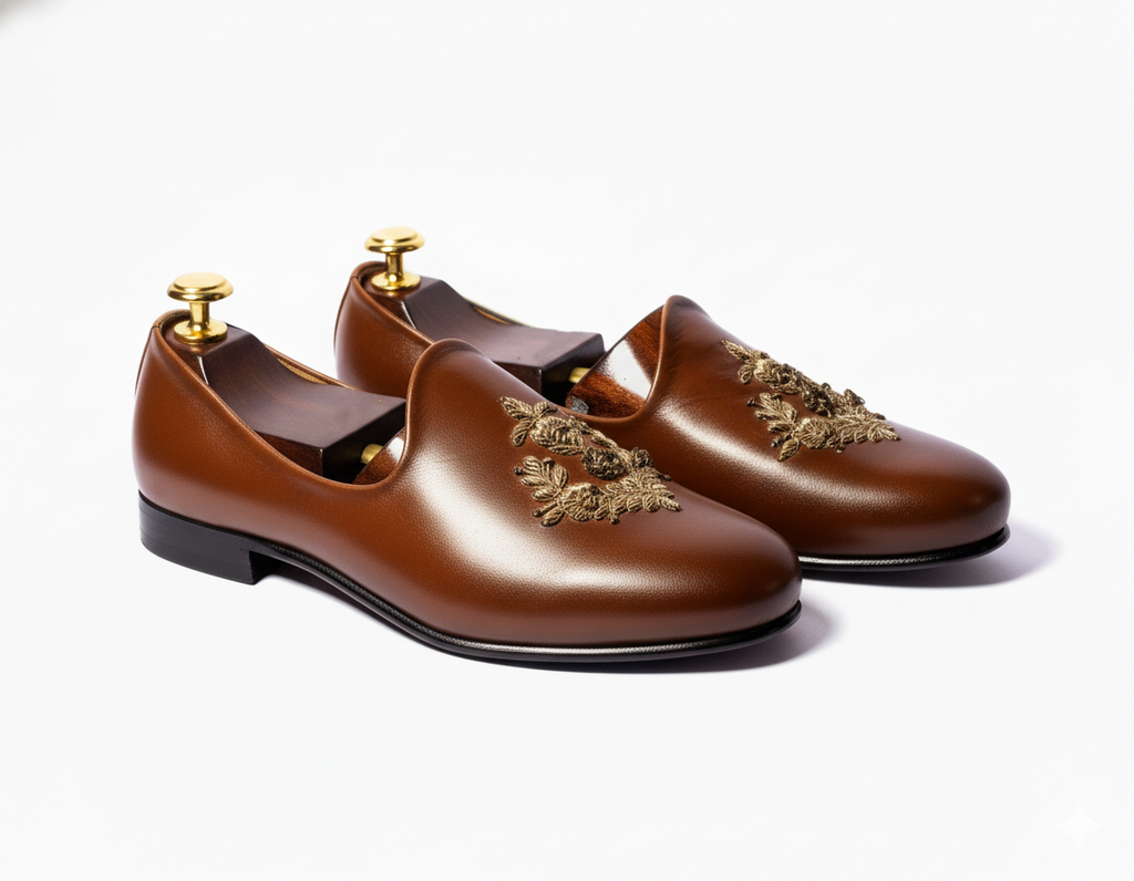Brown Leather Tana Peshawari Loafers | Wedding Shoes for Groom | Shoes for Haldi Mehendi Sangeet