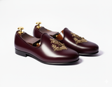 Burgundy Leather Tana Peshawari Loafers | Wedding Shoes for Groom | Shoes for Haldi Mehendi Sangeet