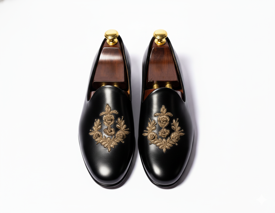Black Leather Tana Peshawari Loafers | Wedding Shoes for Groom | Shoes for Haldi Mehendi Sangeet