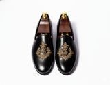 Black Leather Tana Peshawari Loafers | Wedding Shoes for Groom | Shoes for Haldi Mehendi Sangeet