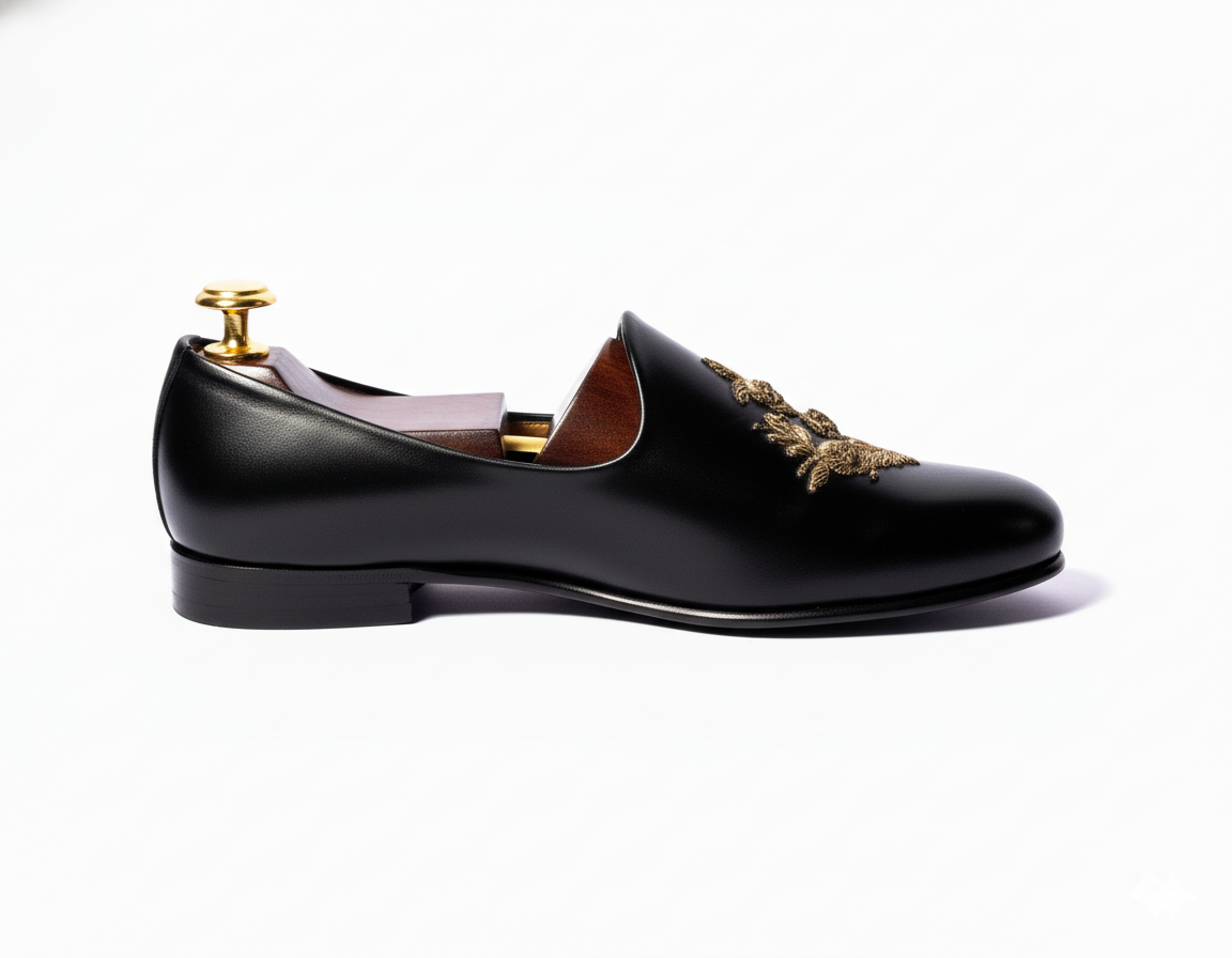 Black Leather Tana Peshawari Loafers | Wedding Shoes for Groom | Shoes for Haldi Mehendi Sangeet