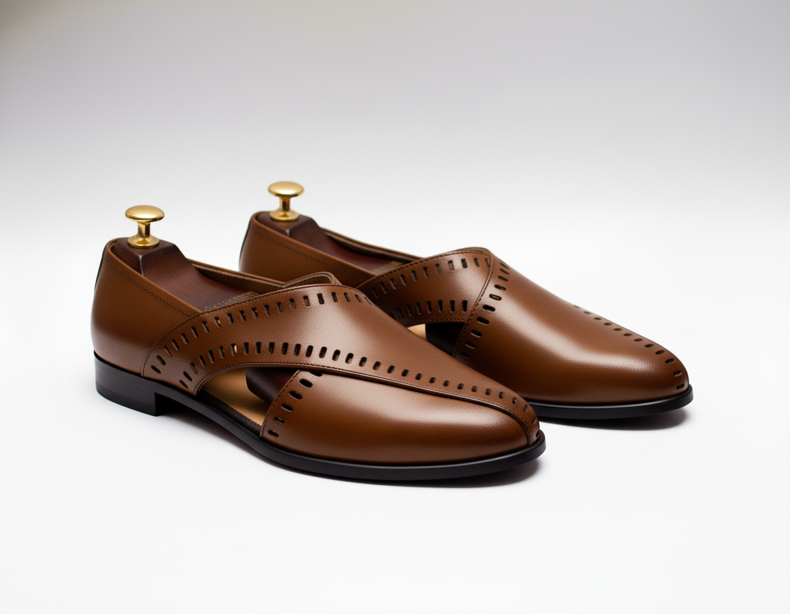 Brown Leather Tana Peshawari Loafers | Wedding Shoes for Groom | Shoes for Haldi Mehendi Sangeet