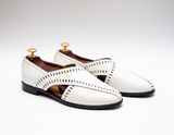 White Leather Tana Peshawari Loafers | Wedding Shoes for Groom | Shoes for Haldi Mehendi Sangeet