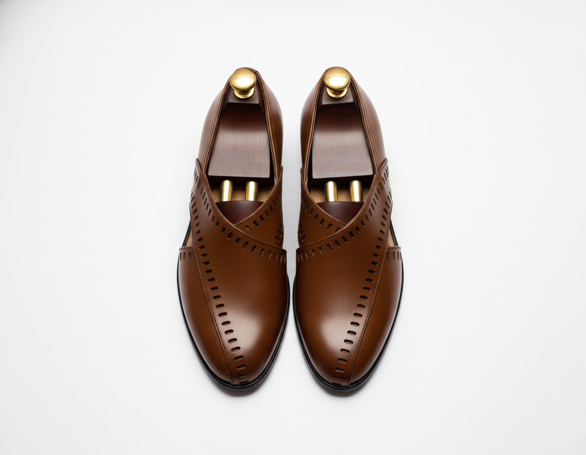 Brown Leather Tana Peshawari Loafers | Wedding Shoes for Groom | Shoes for Haldi Mehendi Sangeet
