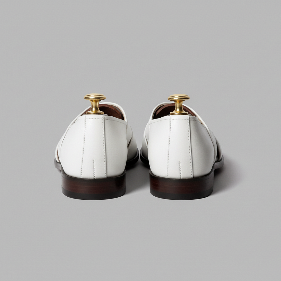 White Leather Tana Peshawari Loafers | Wedding Shoes for Groom | Shoes for Haldi Mehendi Sangeet
