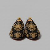 Black Velvet Tana Peshawari Hand Embroidered Zardozi Loafers | Wedding Shoes for Groom | Shoes for Haldi Mehendi Sangeet