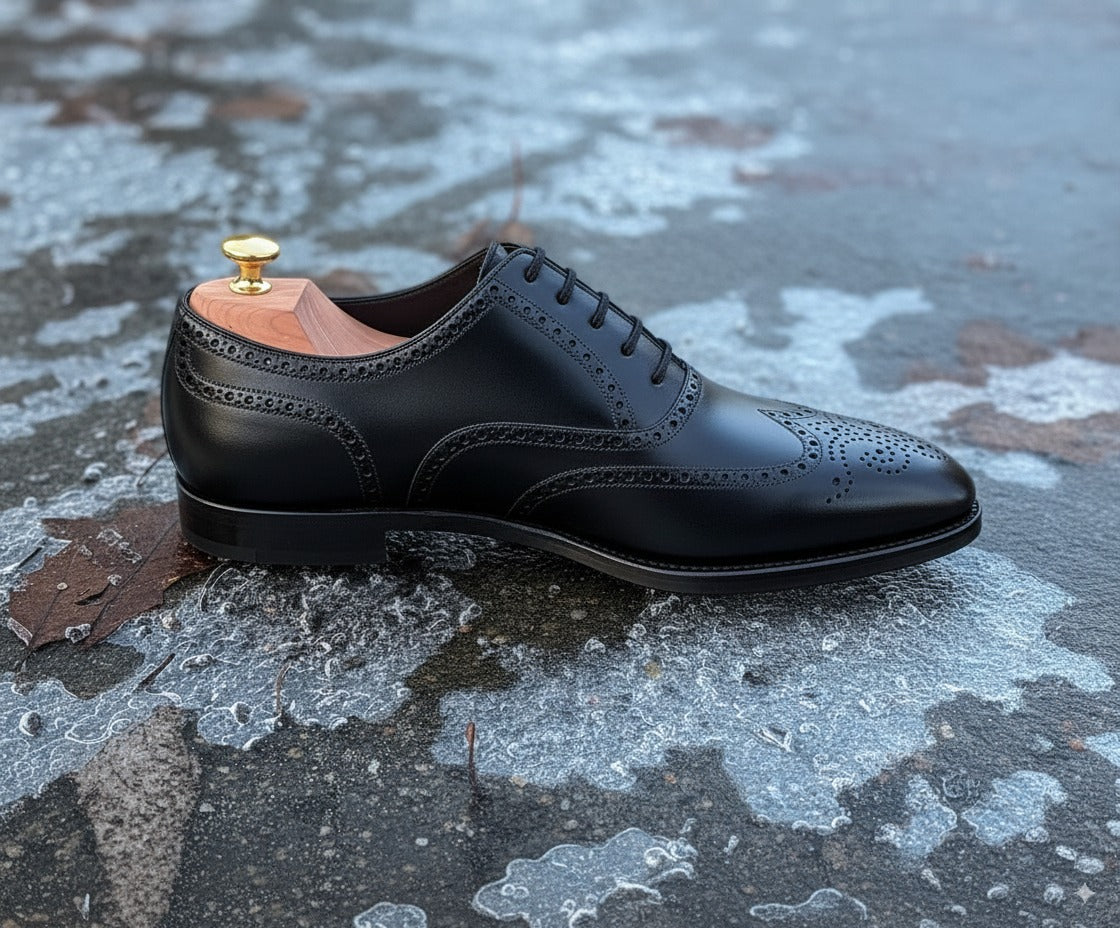 Black Leather Madeira Brogue Oxfords Formal Shoes – Costoso Italiano