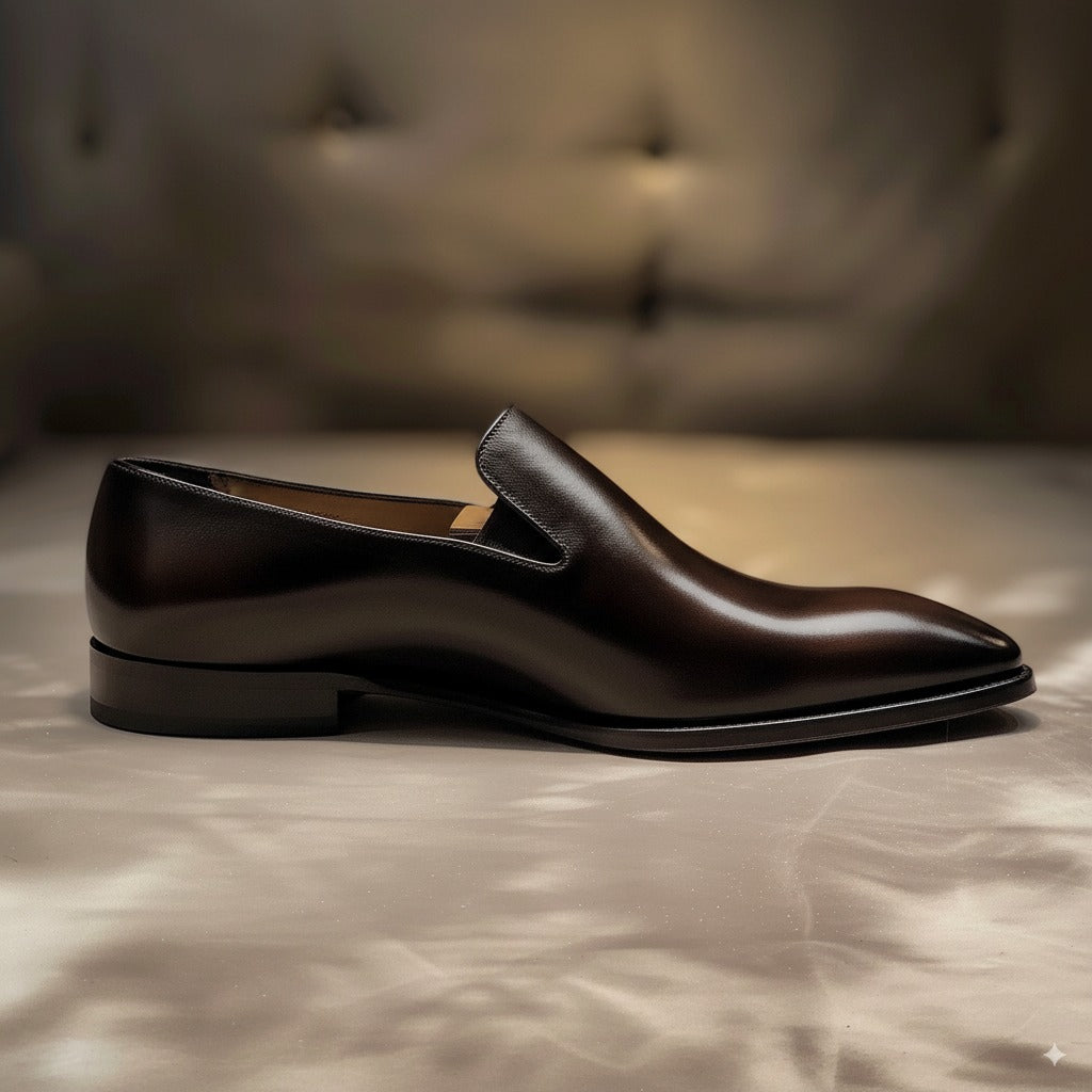 Black Leather Pointed Toe Cap Boardroom Brilliance Loafer - Summer 2024 Collection