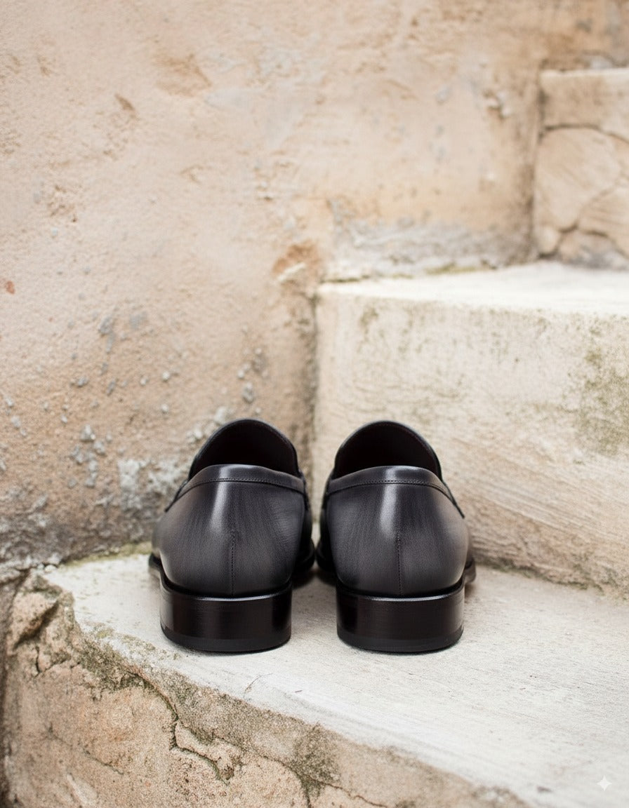 Grey Leather Penrith Slip On Penny Loafers