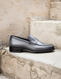 Grey Leather Penrith Slip On Penny Loafers