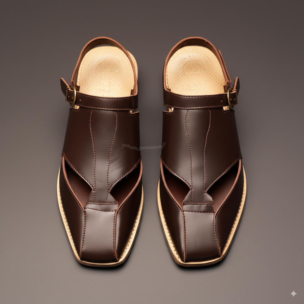 Brown Leather Peshawari Sandal | Wedding Shoes for Groom | Shoes for Haldi Mehendi Sangeet - Wedding Essentials