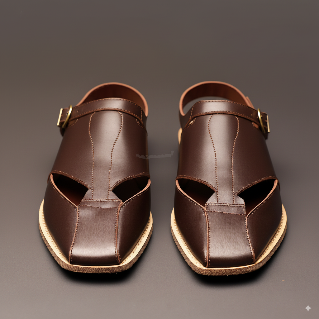 Brown Leather Peshawari Sandal | Wedding Shoes for Groom | Shoes for Haldi Mehendi Sangeet - Wedding Essentials