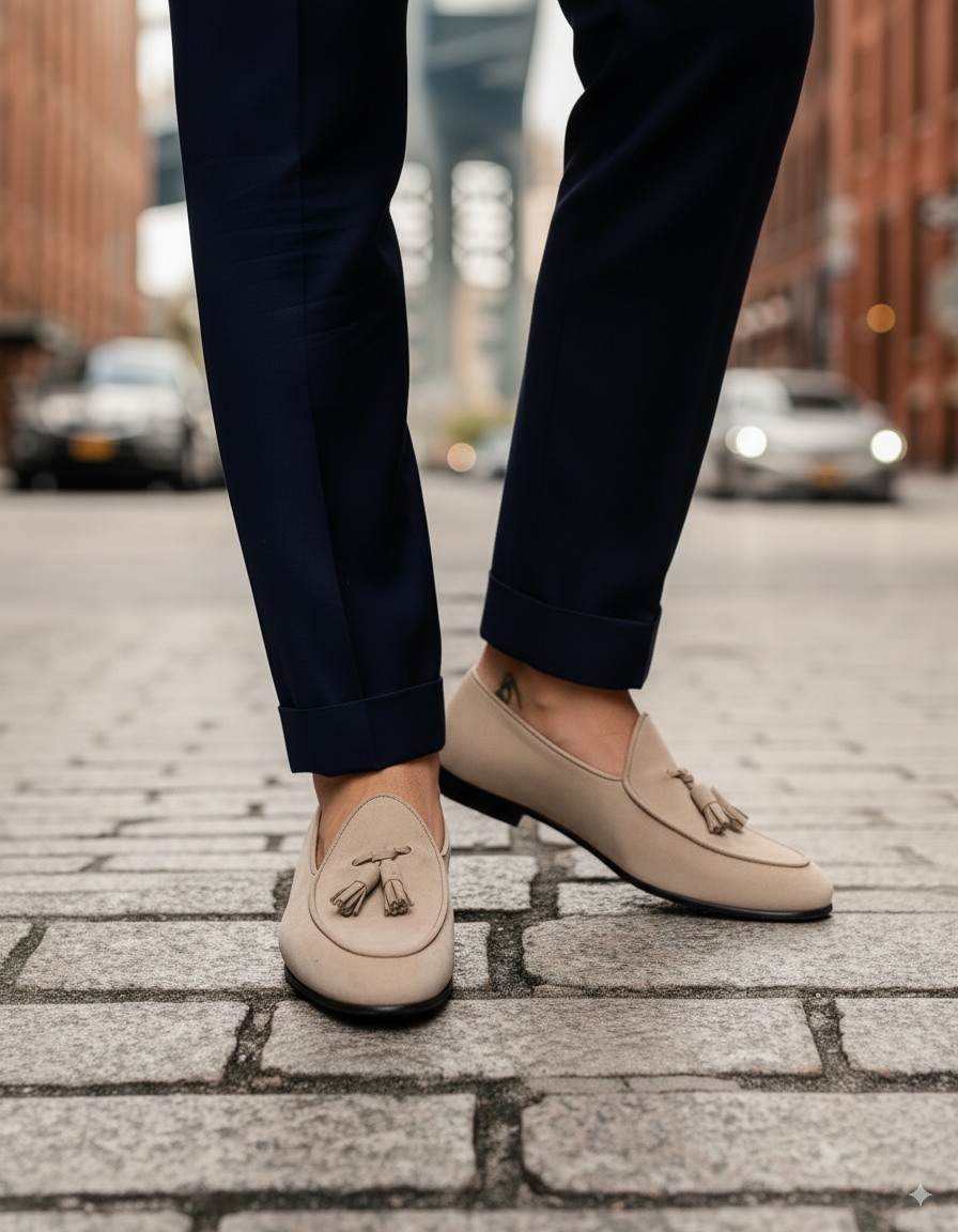 Beige Suede Leather Fresco Loafers : The Dapper Edit