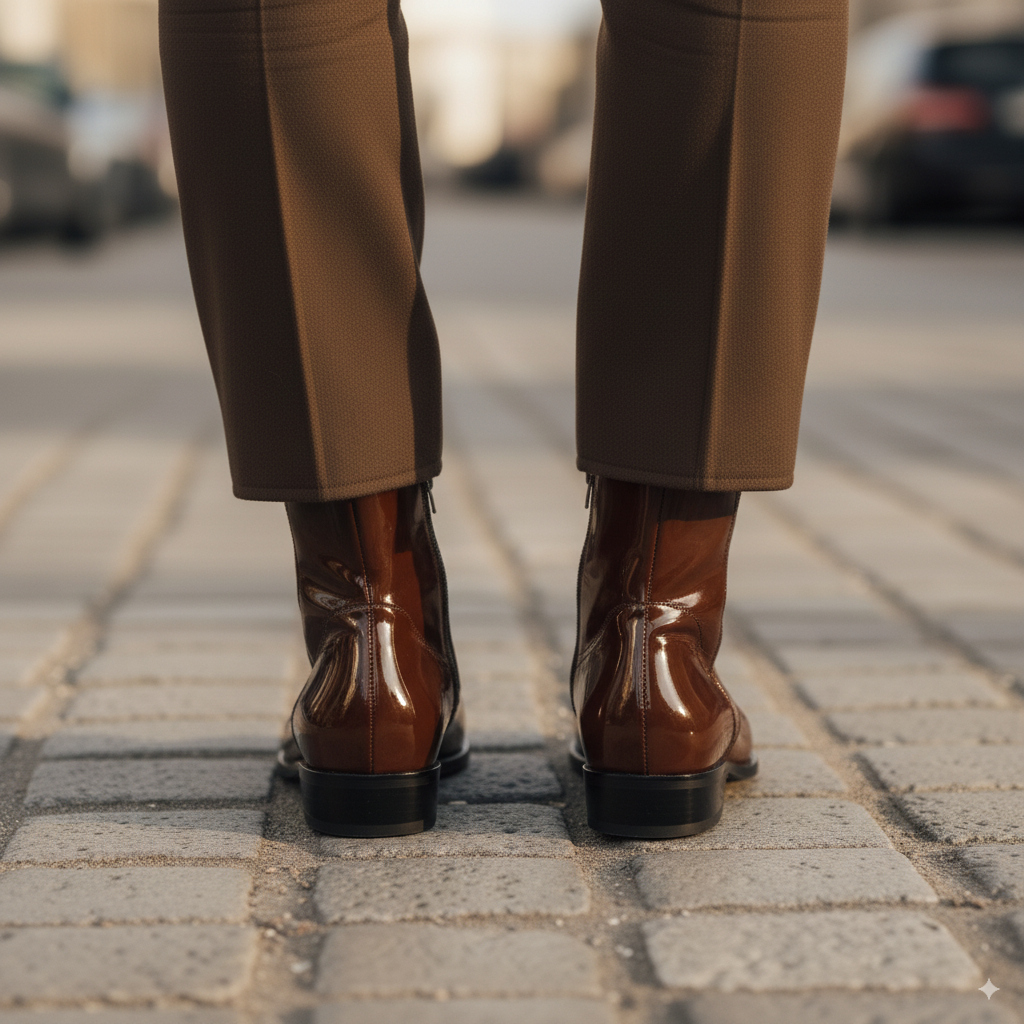 Brown Patent Leather Gedeone Slip-On Pointed Zipper Boots