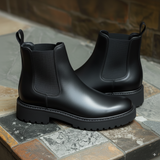 Black Leather Ammone With Thick Sole Chelsea Boot: The Royale Collection